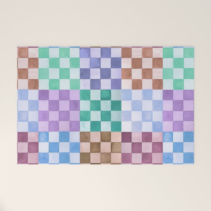 Handmade checker Cool tones Cozy heirloom Welcome Mat Gallery Image 1