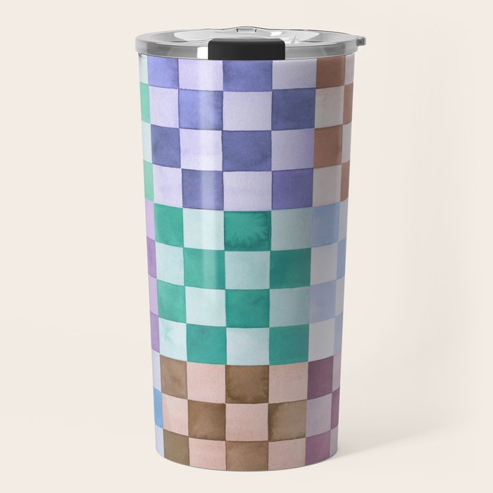 Handmade checker Cool tones Cozy heirloom Travel Mug Gallery Image 1