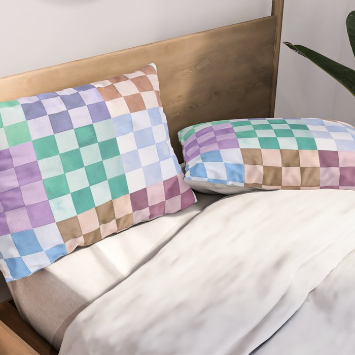 Handmade checker Cool tones Cozy heirloom Pillow Sham Gallery Image 2