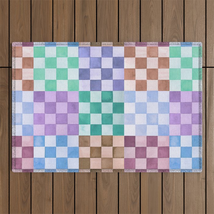 Handmade checker Cool tones Cozy heirloom Outdoor Rug Gallery Image 1