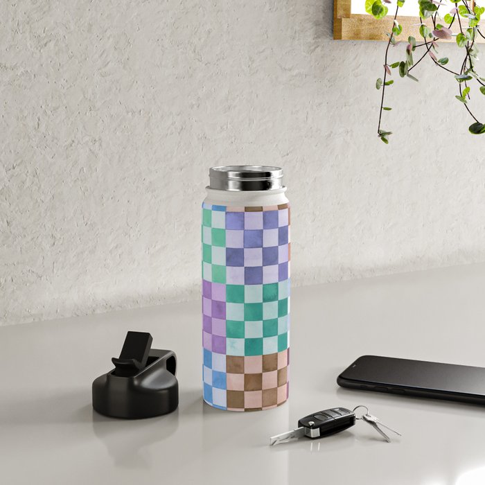 Handmade checker Cool tones Cozy heirloom Water Bottle Gallery Image 4