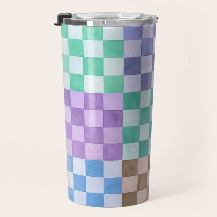 Handmade checker Cool tones Cozy heirloom Travel Mug Gallery Image 3