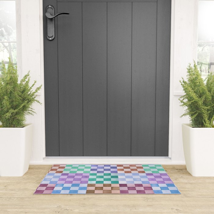 Handmade checker Cool tones Cozy heirloom Welcome Mat Gallery Image 3