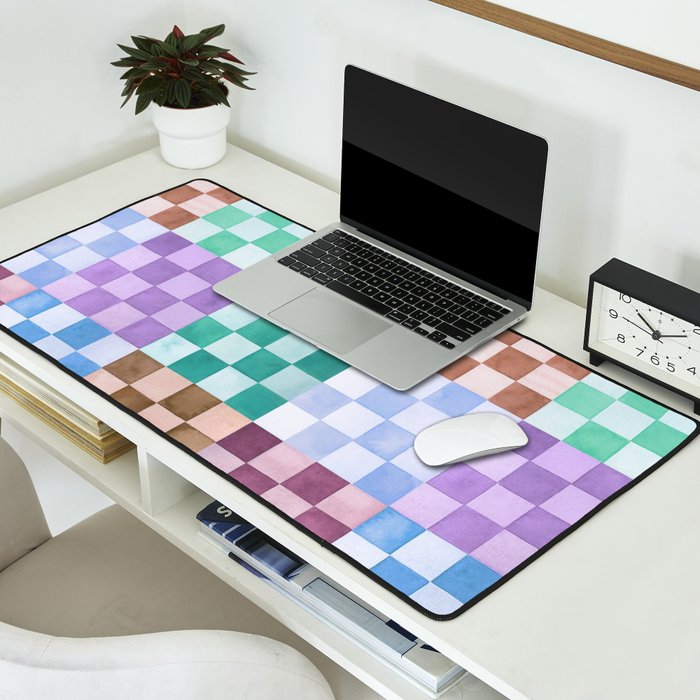 Handmade checker Cool tones Cozy heirloom Desk Mat Gallery Image 2