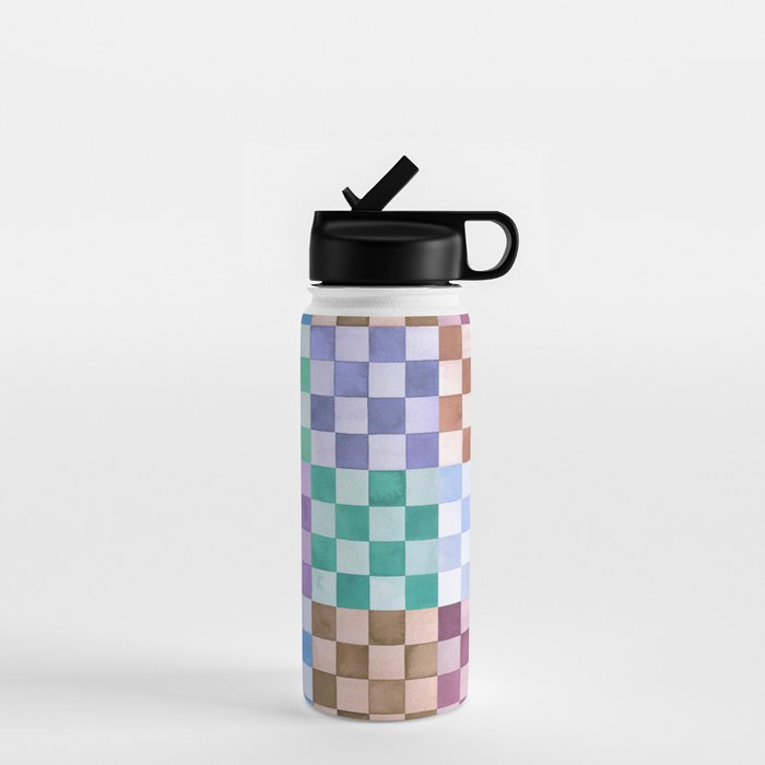 Handmade checker Cool tones Cozy heirloom Water Bottle Gallery Image 1