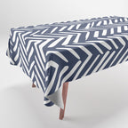 Boho Herringbone Pattern, Navy Blue and White Tablecloth Gallery Image 1