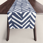 Boho Herringbone Pattern, Navy Blue and White Table Runner Gallery Image 1