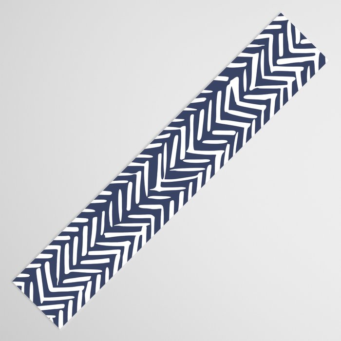 Boho Herringbone Pattern, Navy Blue and White Table Runner Gallery Image 3