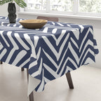 Boho Herringbone Pattern, Navy Blue and White Tablecloth Gallery Image 3