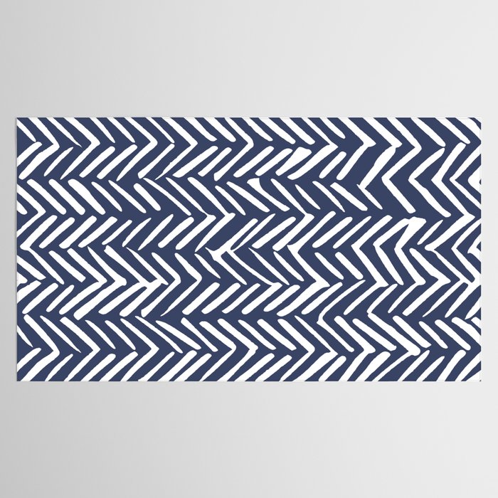 Boho Herringbone Pattern, Navy Blue and White Tablecloth Gallery Image 2