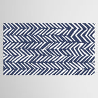 Boho Herringbone Pattern, Navy Blue and White Tablecloth Gallery Image 2