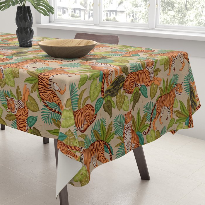 Jungle Tigers In Sand Brown Tablecloth Gallery Image 3