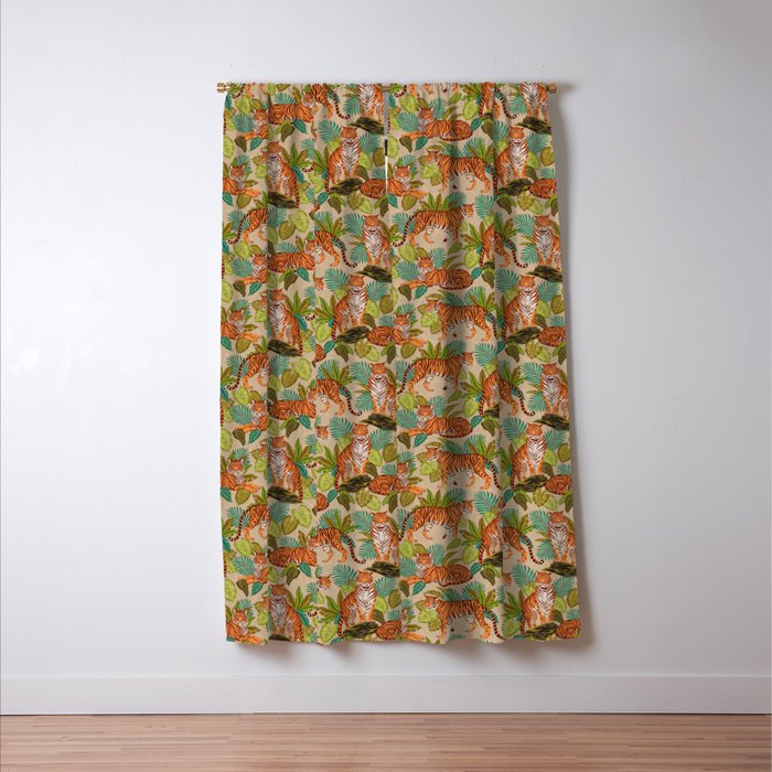 Jungle Tigers In Sand Brown Window Curtain Gallery Image 3