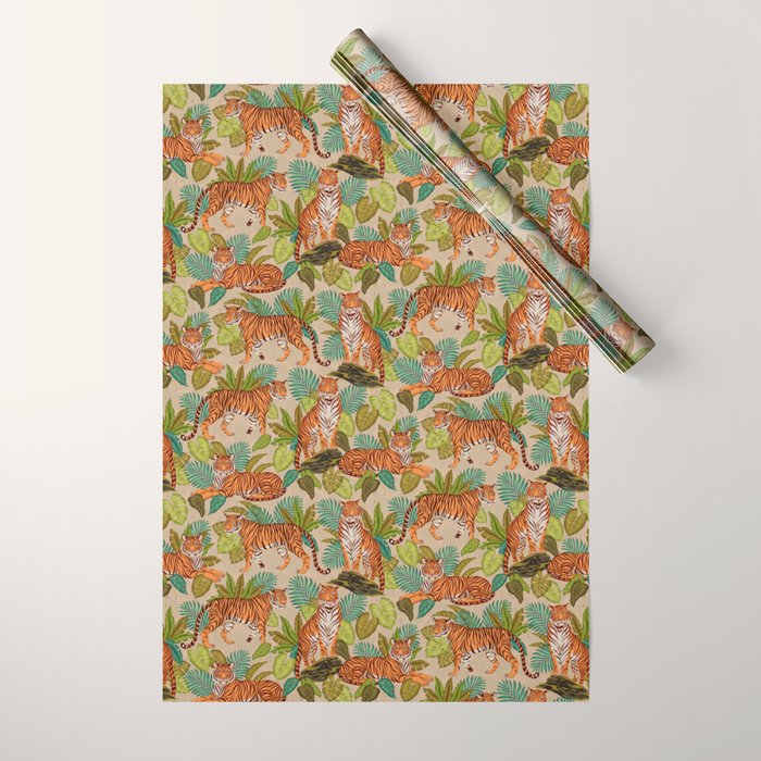 Jungle Tigers In Sand Brown Wrapping Paper Gallery Image 1