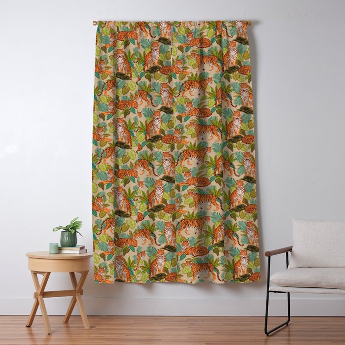 Jungle Tigers In Sand Brown Window Curtain Gallery Image 1