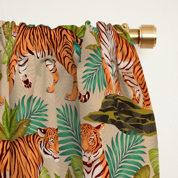Jungle Tigers In Sand Brown Window Curtain Gallery Image 2