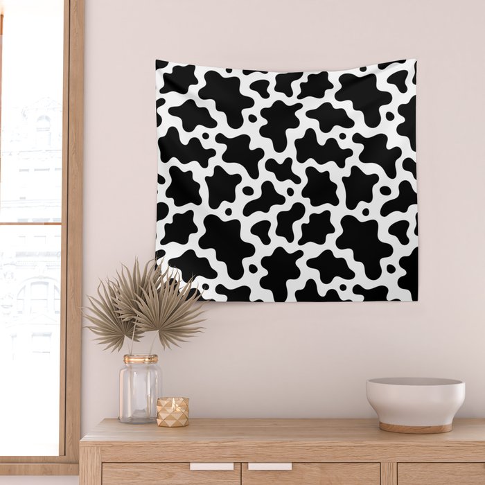 Abstract black and white cow print pattern Wall Tapestry Gallery Image 2