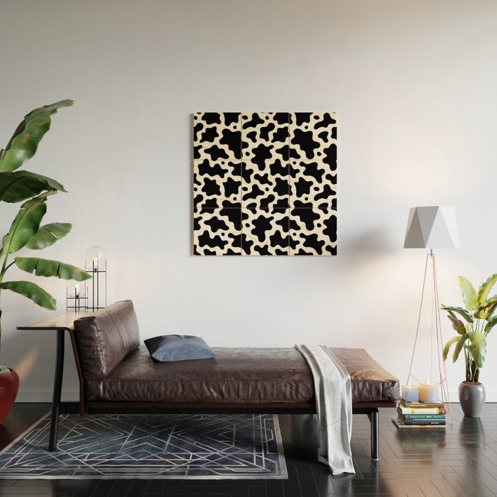 Abstract black and white cow print pattern Wood Wall Art Gallery Image 2