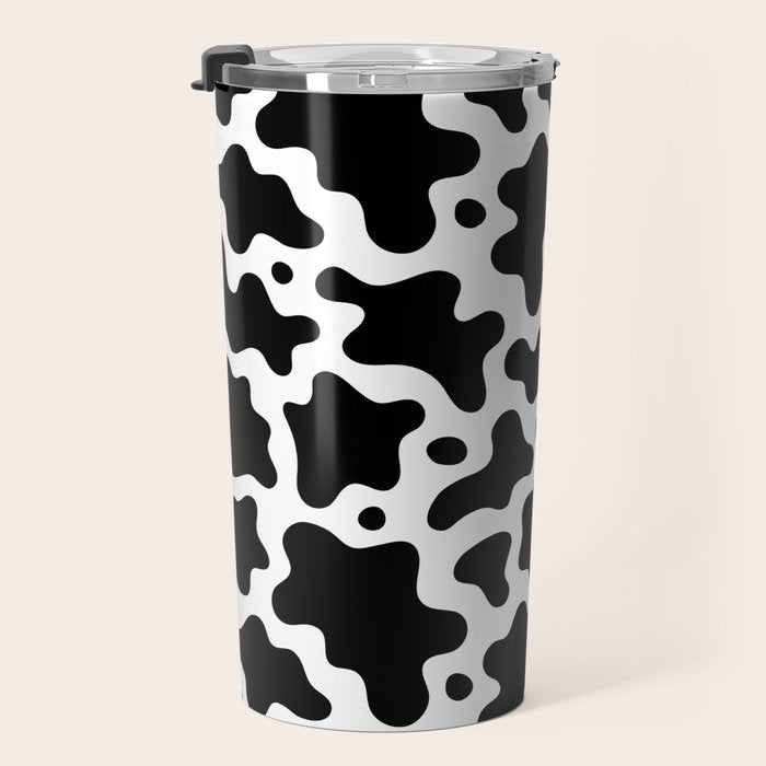 Abstract black and white cow print pattern Travel Mug Gallery Image 3