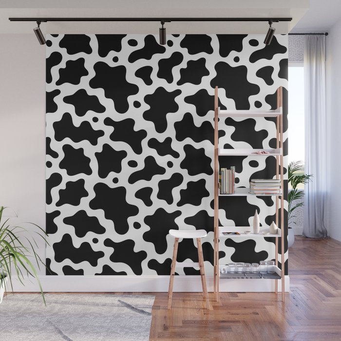 Abstract black and white cow print pattern Wall Mural Gallery Image 1