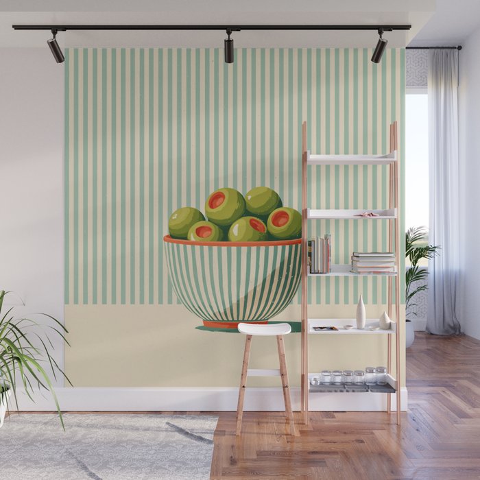 Retro Olive Bowl Illustration Wall Mural Gallery Image 1