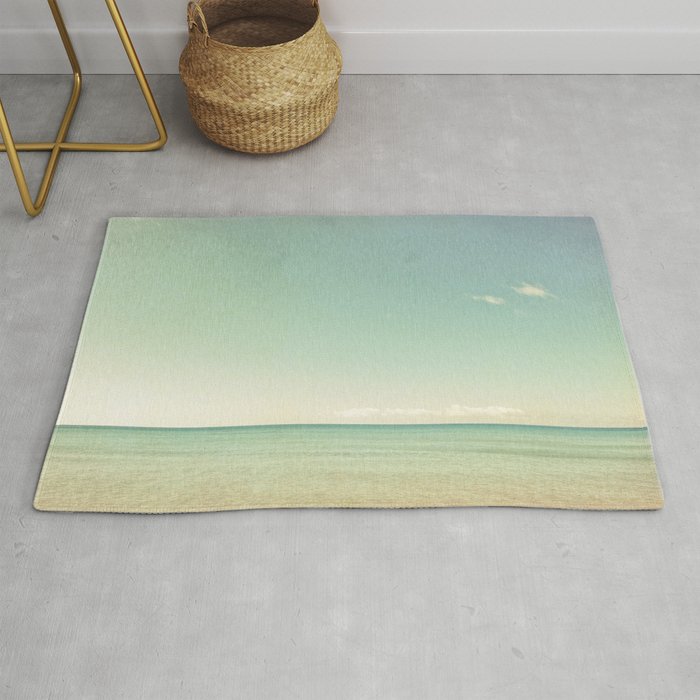 Serenity - blue beach lake michigan summer travel photograph Rug Gallery Image 1