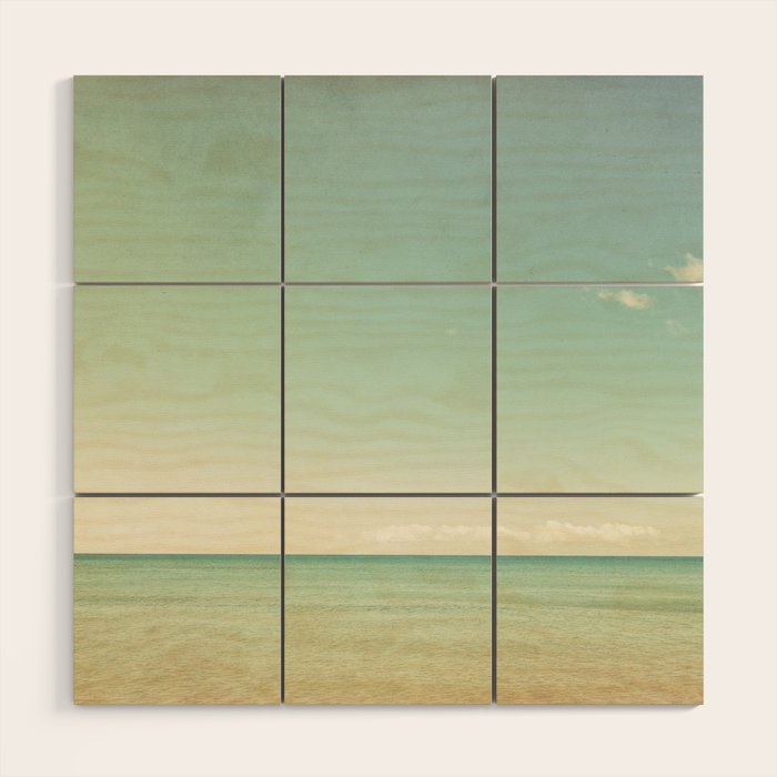 Serenity - blue beach lake michigan summer travel photograph Wood Wall Art Gallery Image 1