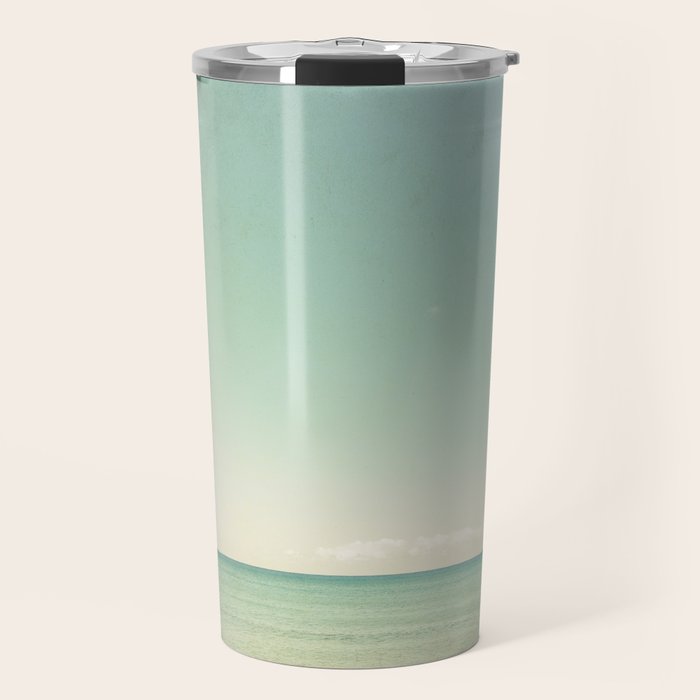 Serenity - blue beach lake michigan summer travel photograph Travel Mug Gallery Image 1