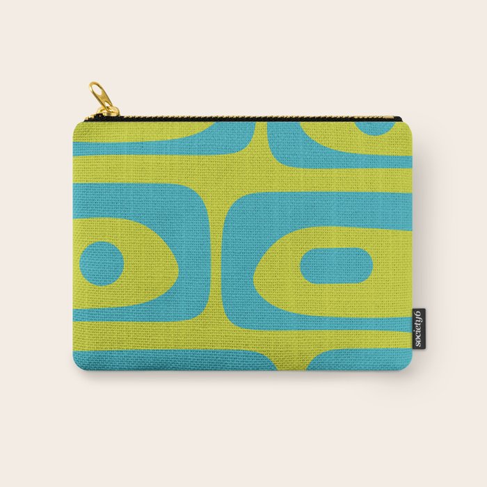 Mid Century Modern Piquet Abstract Pattern Bright Lime Green and Turquoise Carry All Pouch Gallery Image 1