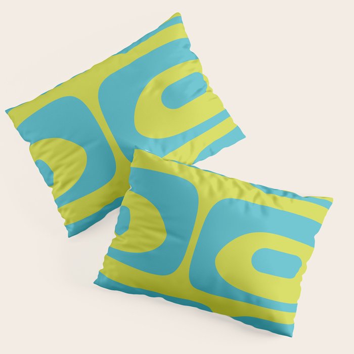 Mid Century Modern Piquet Abstract Pattern Bright Lime Green and Turquoise Pillow Sham Gallery Image 3