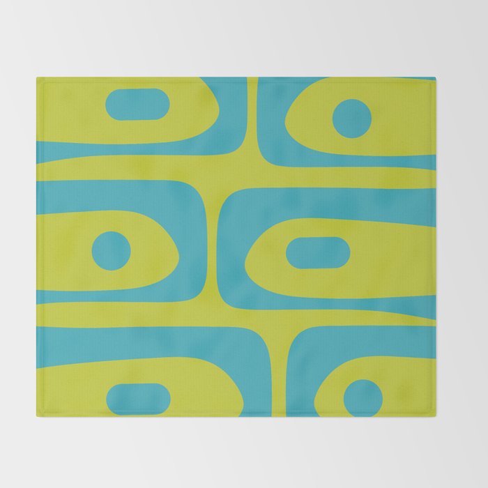 Mid Century Modern Piquet Abstract Pattern Bright Lime Green and Turquoise Throw Blanket Gallery Image 2