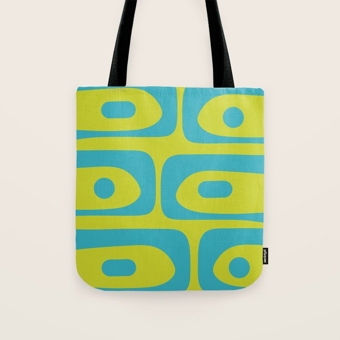 Mid Century Modern Piquet Abstract Pattern Bright Lime Green and Turquoise Tote Bag Gallery Image 1