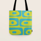 Mid Century Modern Piquet Abstract Pattern Bright Lime Green and Turquoise Tote Bag Gallery Image 1