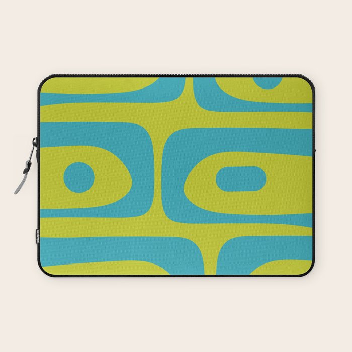 Mid Century Modern Piquet Abstract Pattern Bright Lime Green and Turquoise Laptop Sleeve Gallery Image 1