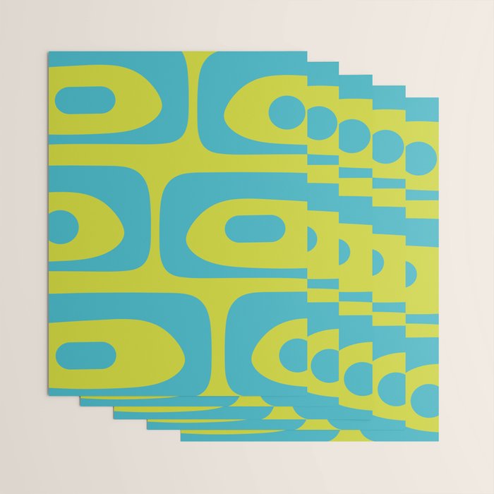 Mid Century Modern Piquet Abstract Pattern Bright Lime Green and Turquoise Wrapping Paper Gallery Image 3