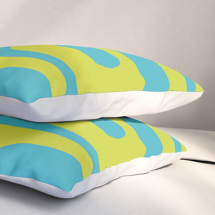 Mid Century Modern Piquet Abstract Pattern Bright Lime Green and Turquoise Pillow Sham Gallery Image 3