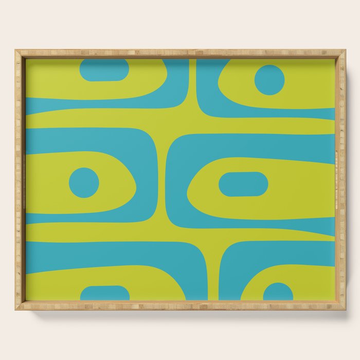 Mid Century Modern Piquet Abstract Pattern Bright Lime Green and Turquoise Serving Tray Gallery Image 1