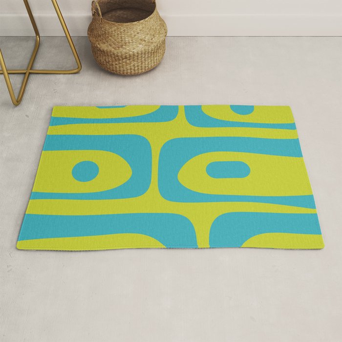 Mid Century Modern Piquet Abstract Pattern Bright Lime Green and Turquoise Rug Gallery Image 1