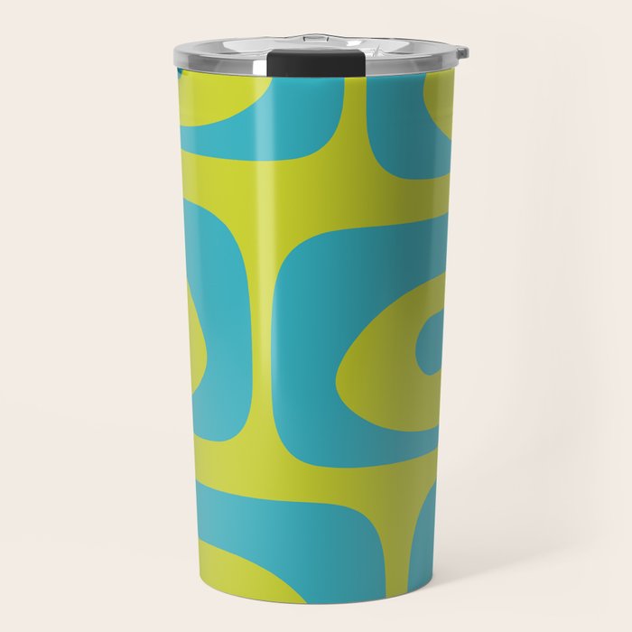 Mid Century Modern Piquet Abstract Pattern Bright Lime Green and Turquoise Travel Mug Gallery Image 1