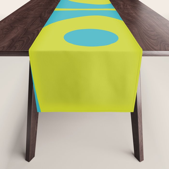 Mid Century Modern Piquet Abstract Pattern Bright Lime Green and Turquoise Table Runner Gallery Image 1