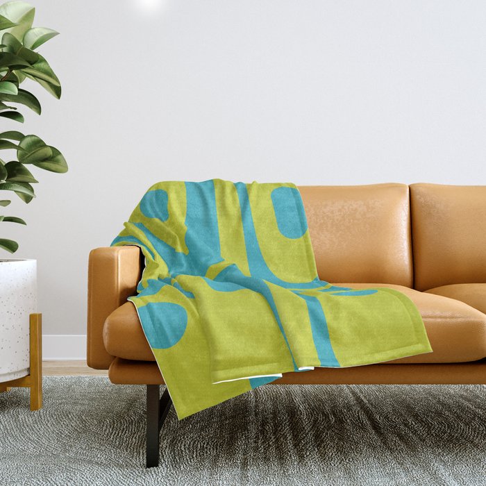 Mid Century Modern Piquet Abstract Pattern Bright Lime Green and Turquoise Throw Blanket Gallery Image 1