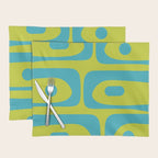 Mid Century Modern Piquet Abstract Pattern Bright Lime Green and Turquoise Placemat Gallery Image 1