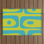 Mid Century Modern Piquet Abstract Pattern Bright Lime Green and Turquoise Outdoor Rug Gallery Image 1