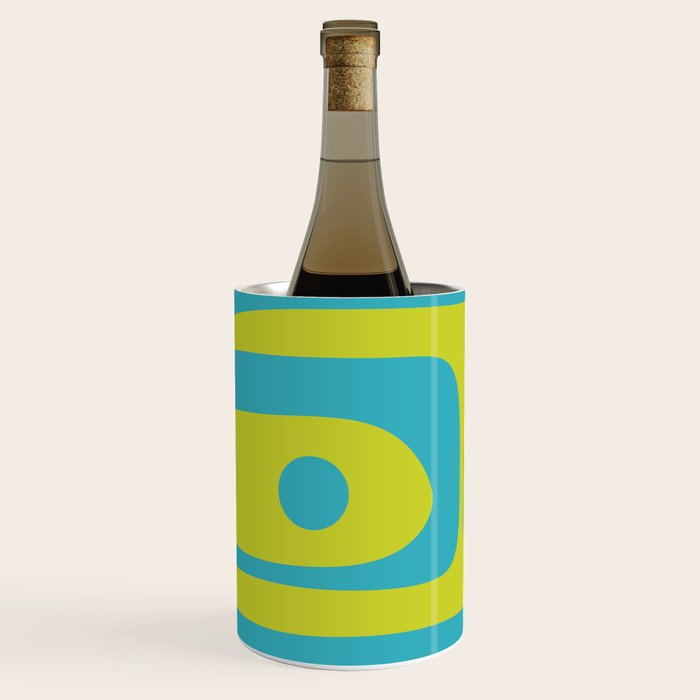 Mid Century Modern Piquet Abstract Pattern Bright Lime Green and Turquoise Wine Chiller Gallery Image 2