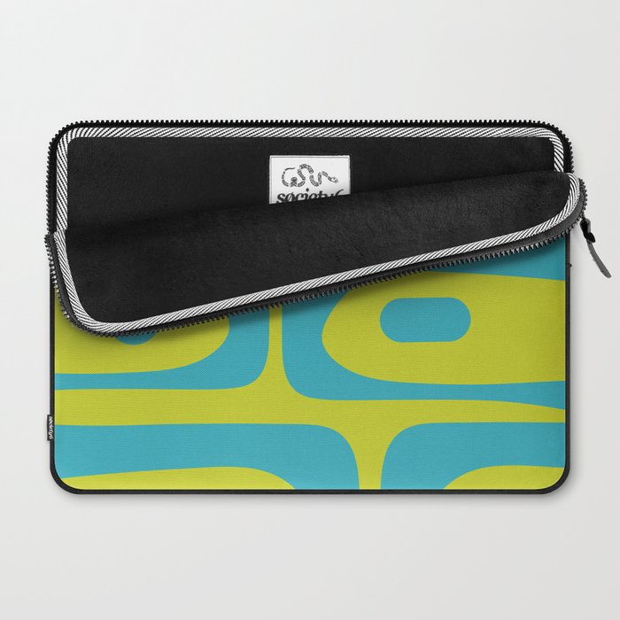 Mid Century Modern Piquet Abstract Pattern Bright Lime Green and Turquoise Laptop Sleeve Gallery Image 2