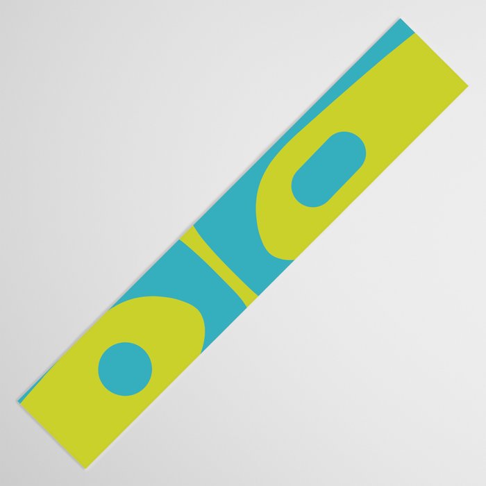 Mid Century Modern Piquet Abstract Pattern Bright Lime Green and Turquoise Table Runner Gallery Image 3