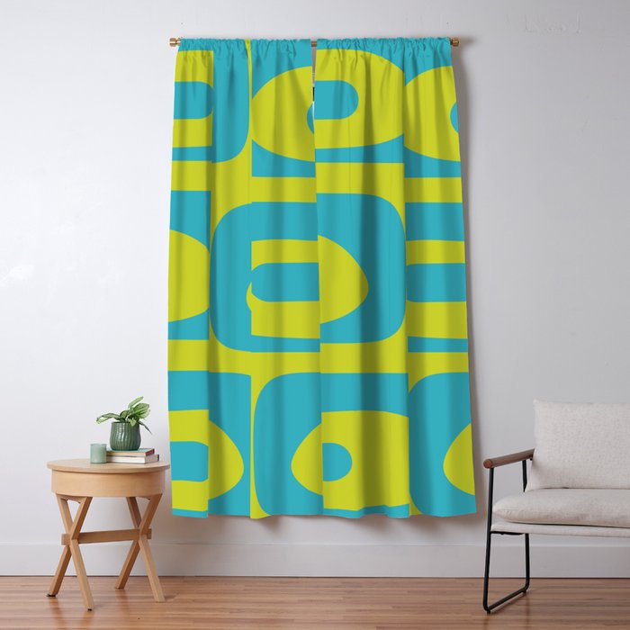 Mid Century Modern Piquet Abstract Pattern Bright Lime Green and Turquoise Window Curtain Gallery Image 5