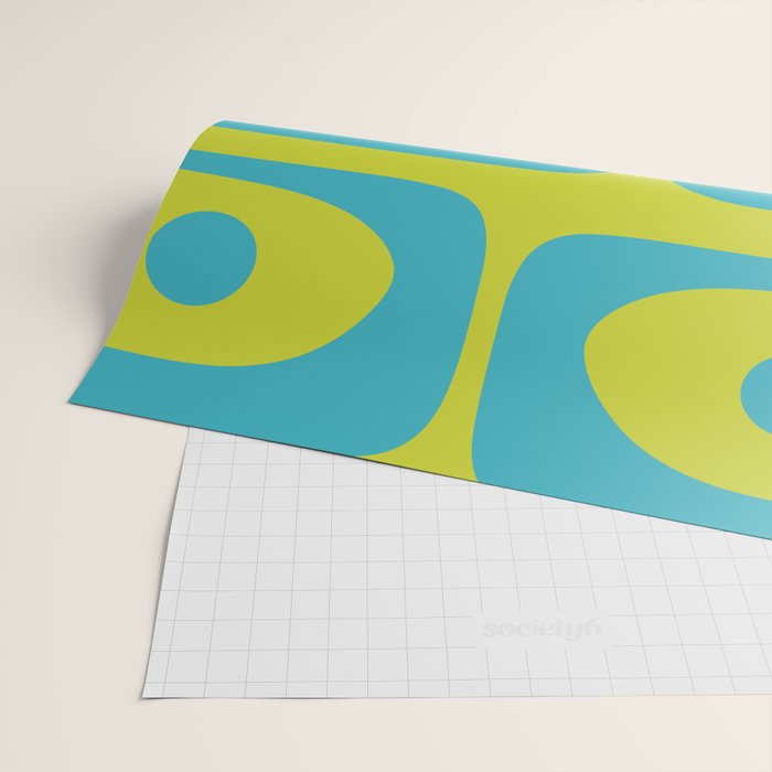 Mid Century Modern Piquet Abstract Pattern Bright Lime Green and Turquoise Wrapping Paper Gallery Image 2