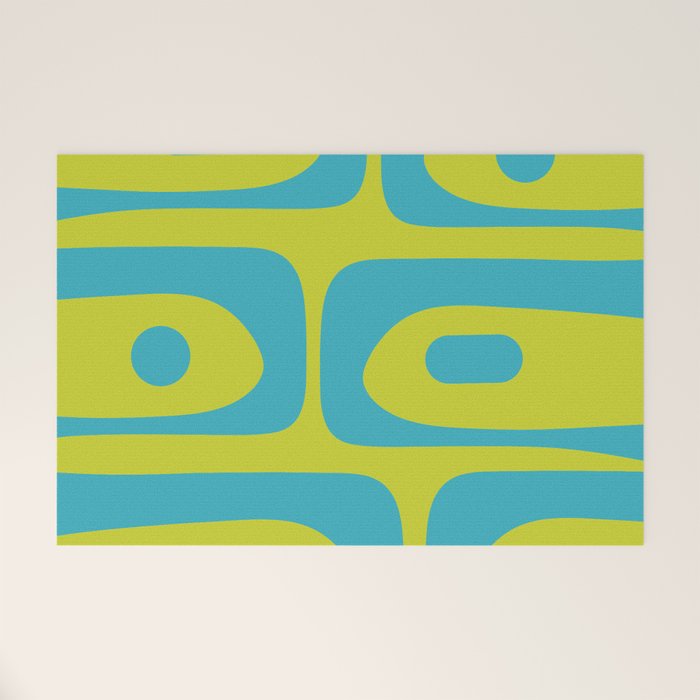 Mid Century Modern Piquet Abstract Pattern Bright Lime Green and Turquoise Welcome Mat Gallery Image 1