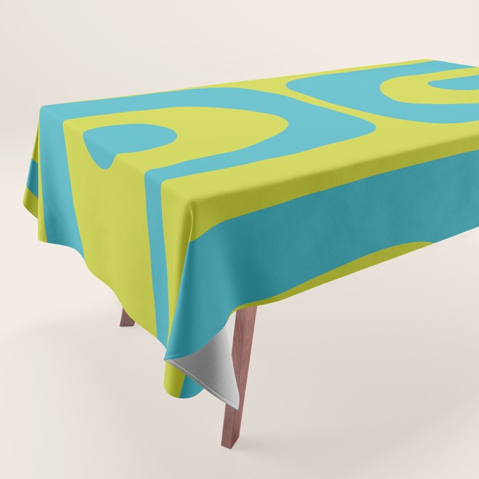 Mid Century Modern Piquet Abstract Pattern Bright Lime Green and Turquoise Tablecloth Gallery Image 1